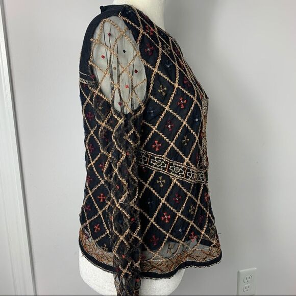 Zara Boho Embroidered Embellished beaded blouse - Picture 9 of 11